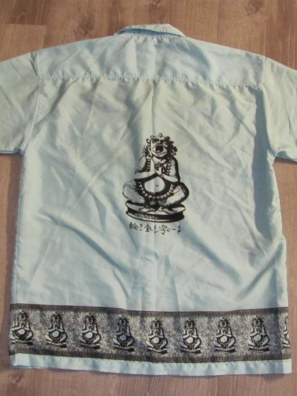 Vintage Focus USA F.U.S.A.I. Light Blue Camp Shirt Buddha Short Sleeve Size XL